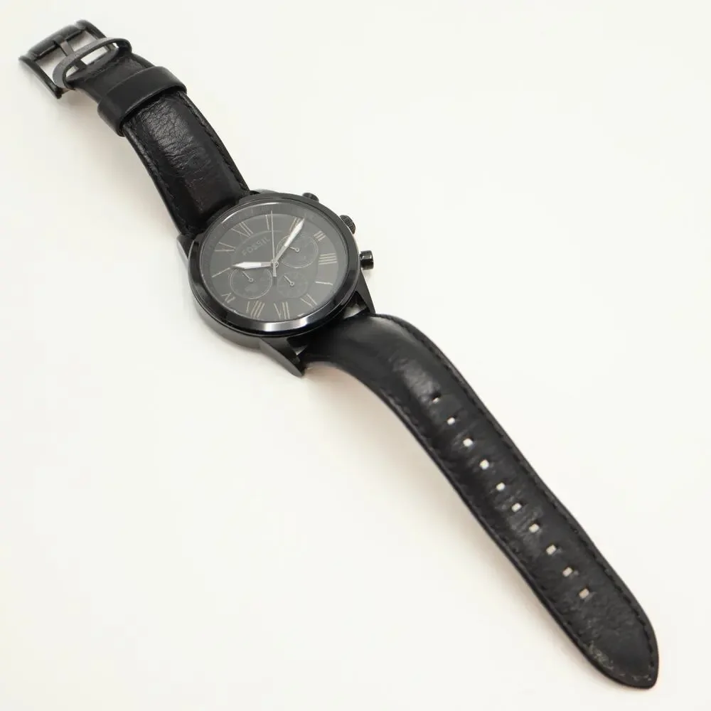 Fossil Neutra Black Stealth 43mm Chronograph Watch Leather BQ1734 w New Battery